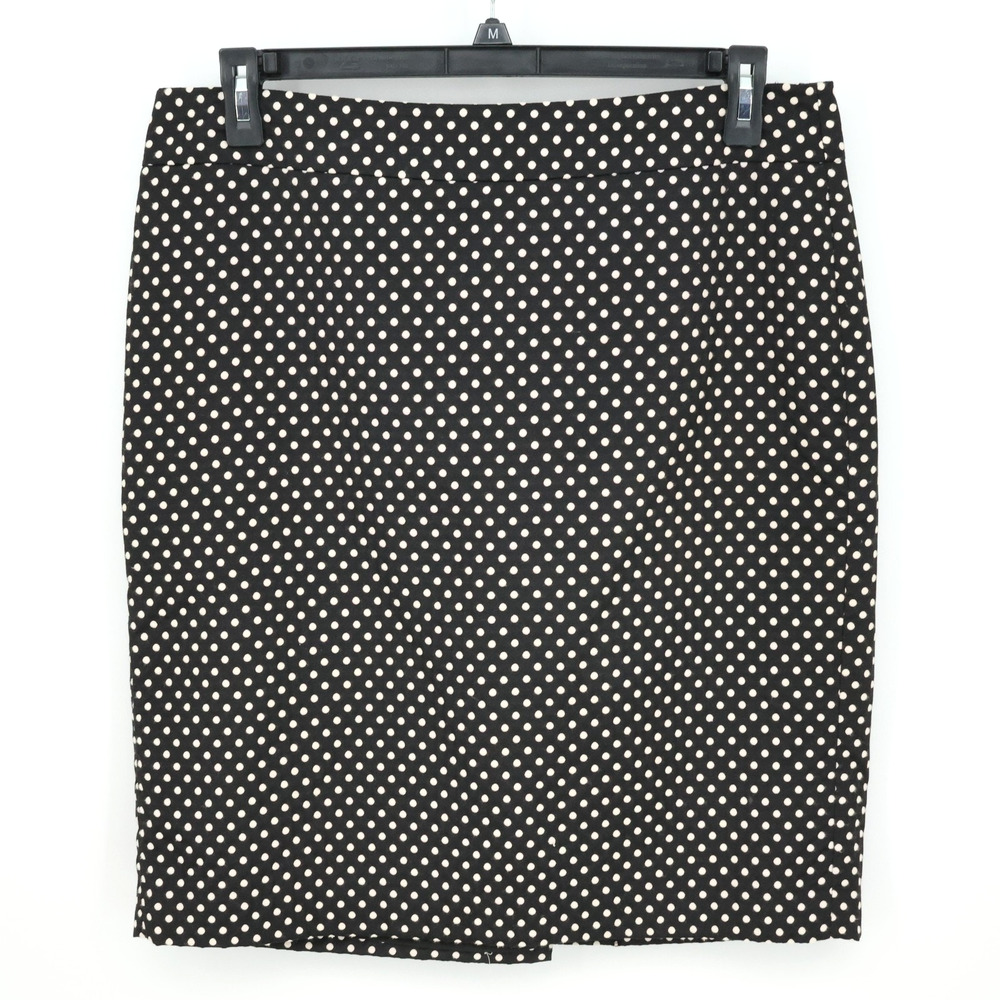 Ann Taylor Skirt Womens 14 Black Ivory Polka Dot Lined Pencil Zip Preppy Career